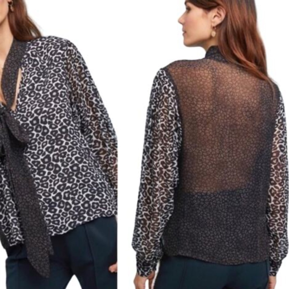 Anthropologie Black and White Leopard Print Blouse - Picture 3 of 6